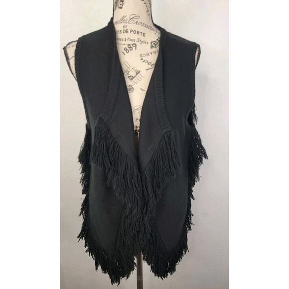 Kobi Halperin Brielle Fringe Sweater Knit Vest Womens Small Black - Picture 3 of 11